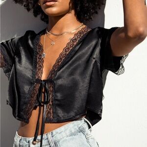 Princess Polly Vintage Tie Up Top Black